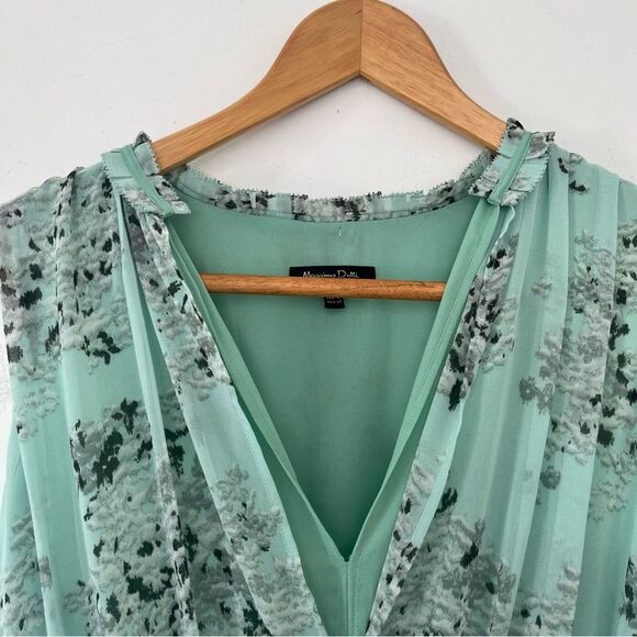 Massimo Dutti Mint Green Floral Ruffle Tiered Neck Sleeveless Maxi Dress - Picture 9 of 11